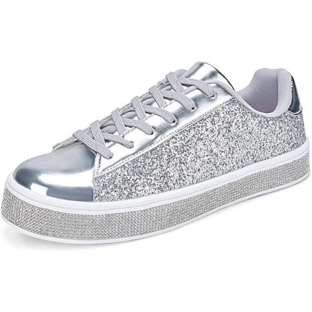 UUBARIS Women's Glitter Tennis Sneakers Neon Dressy Sparkly Sneakers